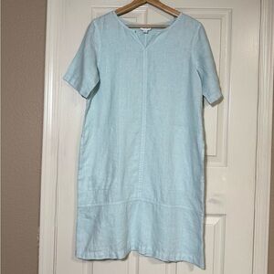 J Jill Pure Jill Women Light Dyed Blue Linen Dress Beach Coastal Relaxed Size S